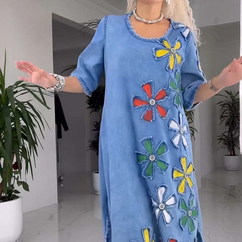 🌸שמלה נינוחה עם צווארון עגול