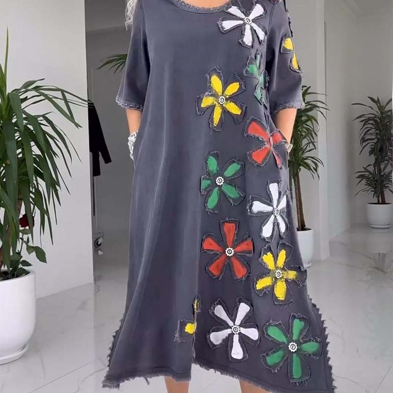 🌸שמלה נינוחה עם צווארון עגול
