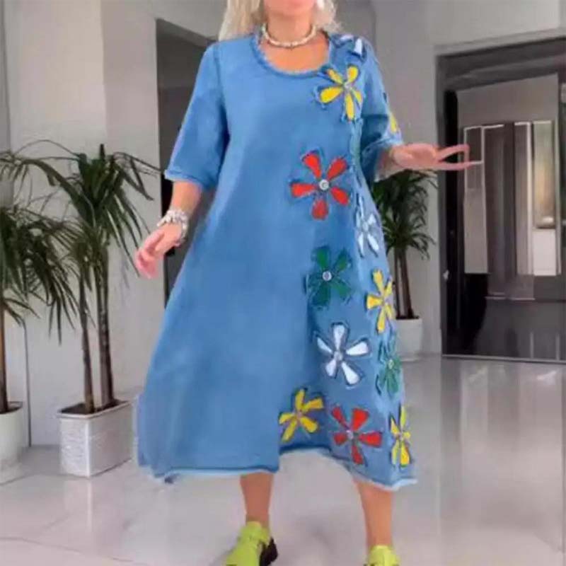 🌸שמלה נינוחה עם צווארון עגול