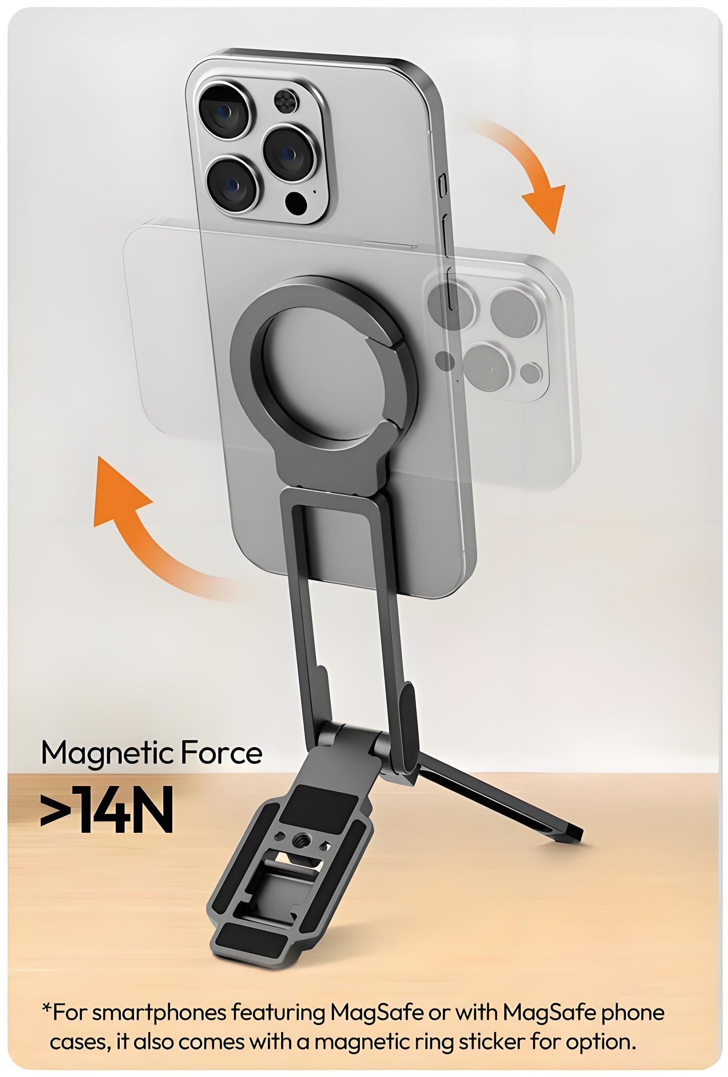 📱חצובה לטלפון MA38 MagSafe - מעמד נייד מתקפל עם אחיזה מגנטית חזקה, בורג 1/4" להתקנה, לשימוש ידני ולשולחן העבודה